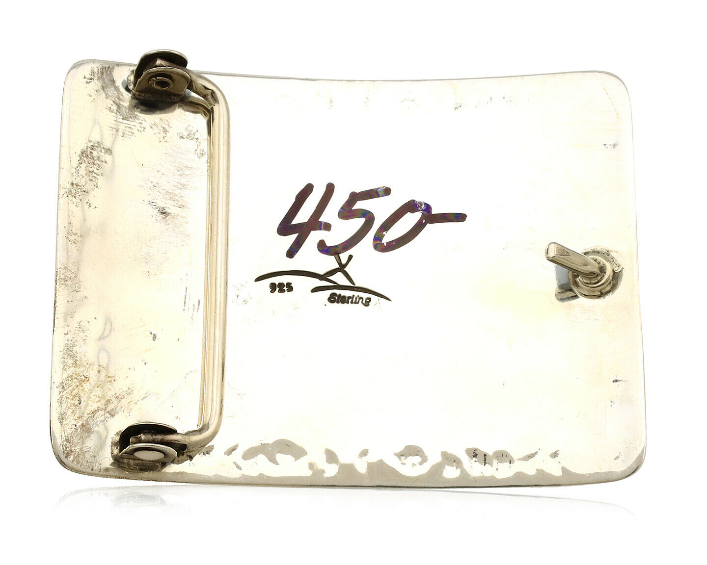 Navajo Belt Buckle .925 Silver Natural Blue Turquoise Artist Signed Tepee C.80's