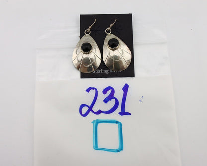 Navajo Earrings 925 Silver Natural Black Onyx Artist Signed T C.80's