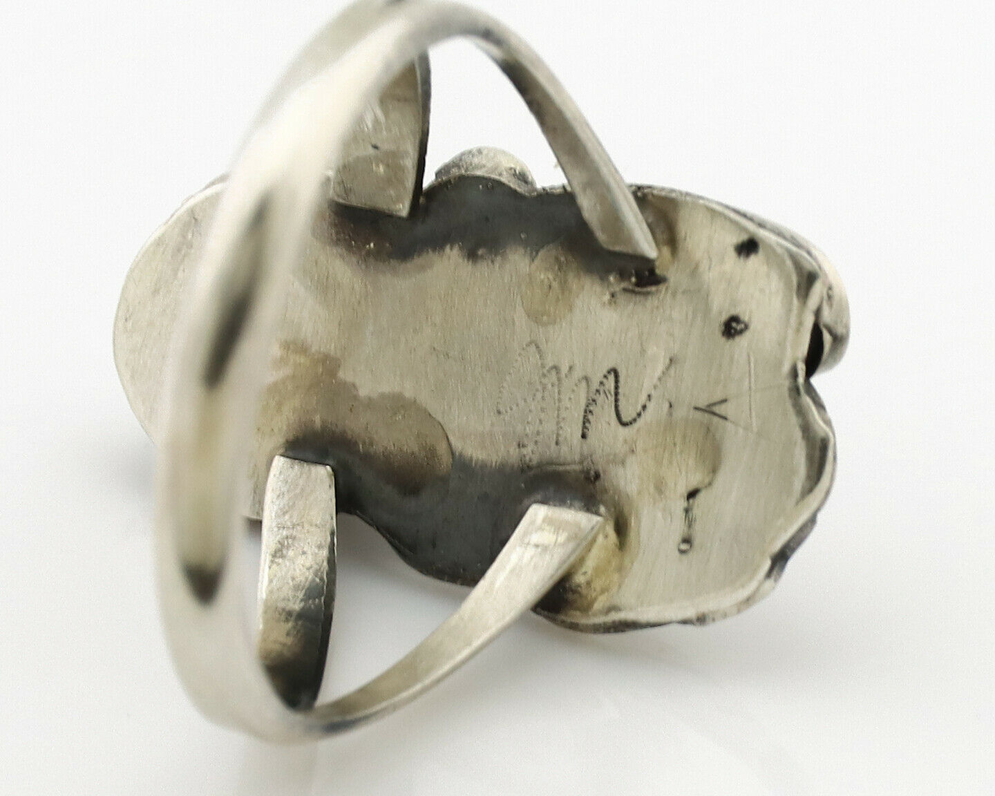 Navajo Ring .925 Silver Turquoise & Coral Artist Signed J Morris C.80's