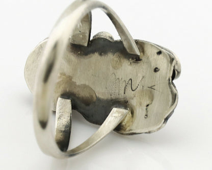 Navajo Ring .925 Silver Turquoise & Coral Artist Signed J Morris C.80's