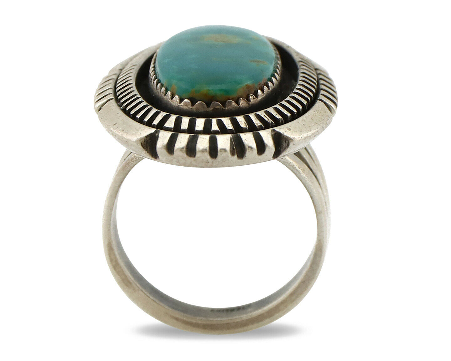 Navajo Ring .925 Silver Nevada Turquoise Native American Artist C.1980's