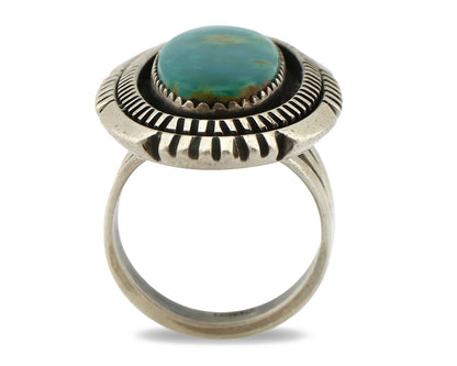 Navajo Ring .925 Silver Nevada Turquoise Native American Artist C.1980's