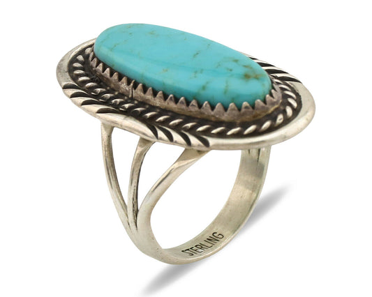 Navajo Ring .925 Silver Natural Blue Turquoise Artist Talhat C.1980's