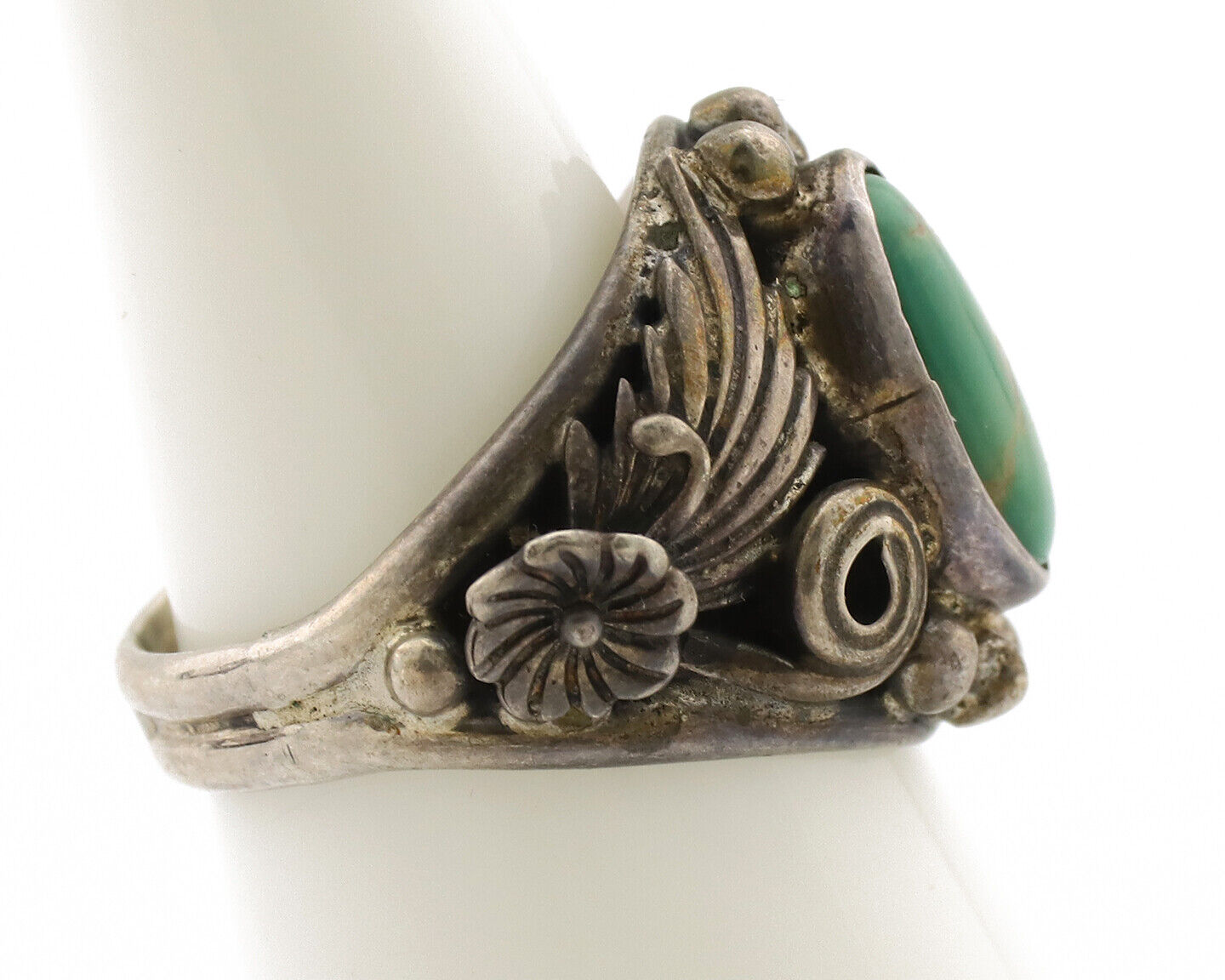 Navajo Ring .925 Silver Green Turquoise Native American Artist C.1980's