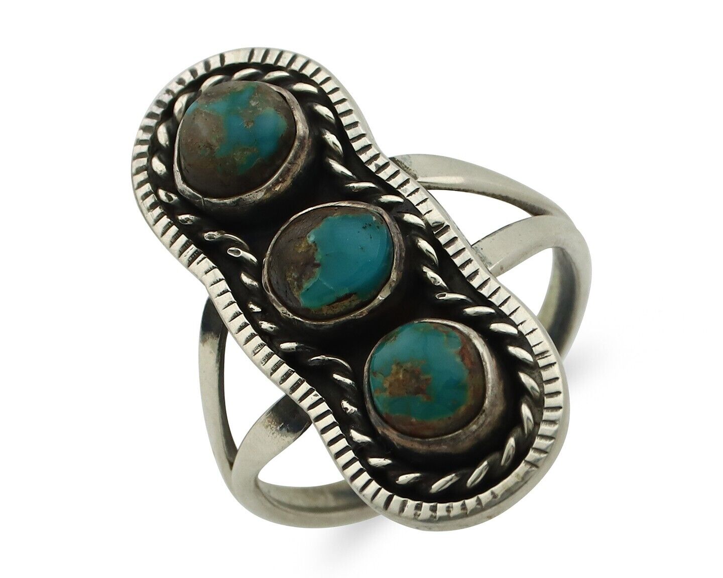Navajo Ring .925 Silver Natural Blue Turquoise Native American Artist C.80's