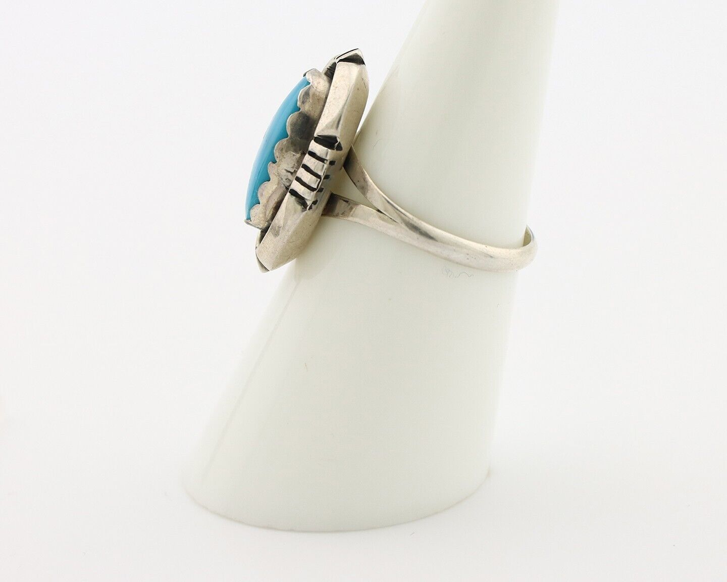 Navajo Ring 925 Silver Blue Gem Turquoise Native American Artist C.80's