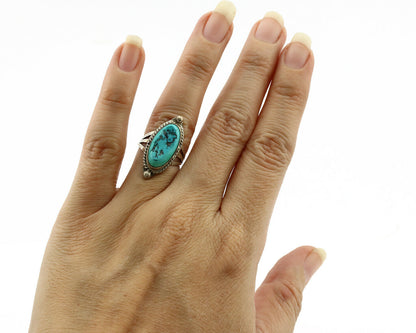 Navajo Ring .925 Silver Blue Turquoise Artist Signed S King C.1980's