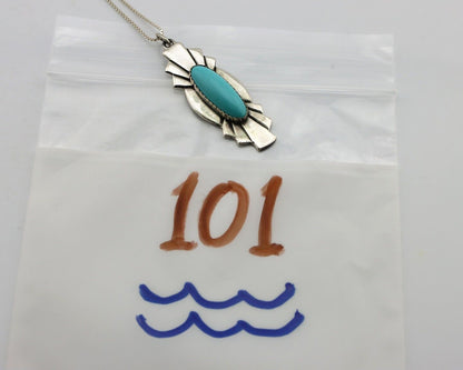Navajo Handmade Necklace 925 Silver Natural Blue Turquoise Native Artist C.80's