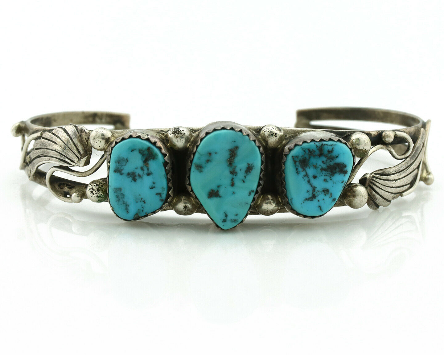 Navajo Bracelet .925 Silver Blue Turquoise Native American Artist C.80's