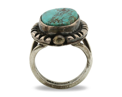 Navajo Ring .925 Silver Kingman Turquoise Artist Signed Gecko C.1980's