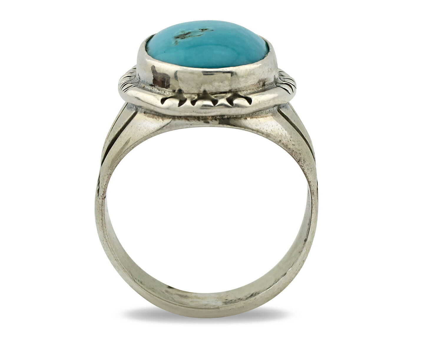 Navajo Ring .925 Silver Turquoise Mountain Native American Artist C.80's