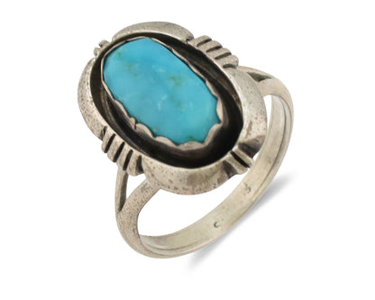 Navajo Ring .925 Silver Turquoise Native American Artist C.1980's