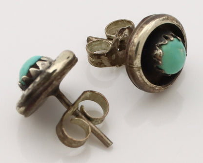 Zuni Earrings 925 Silver Natural Kingman Turquoise Native American Artist C.80's