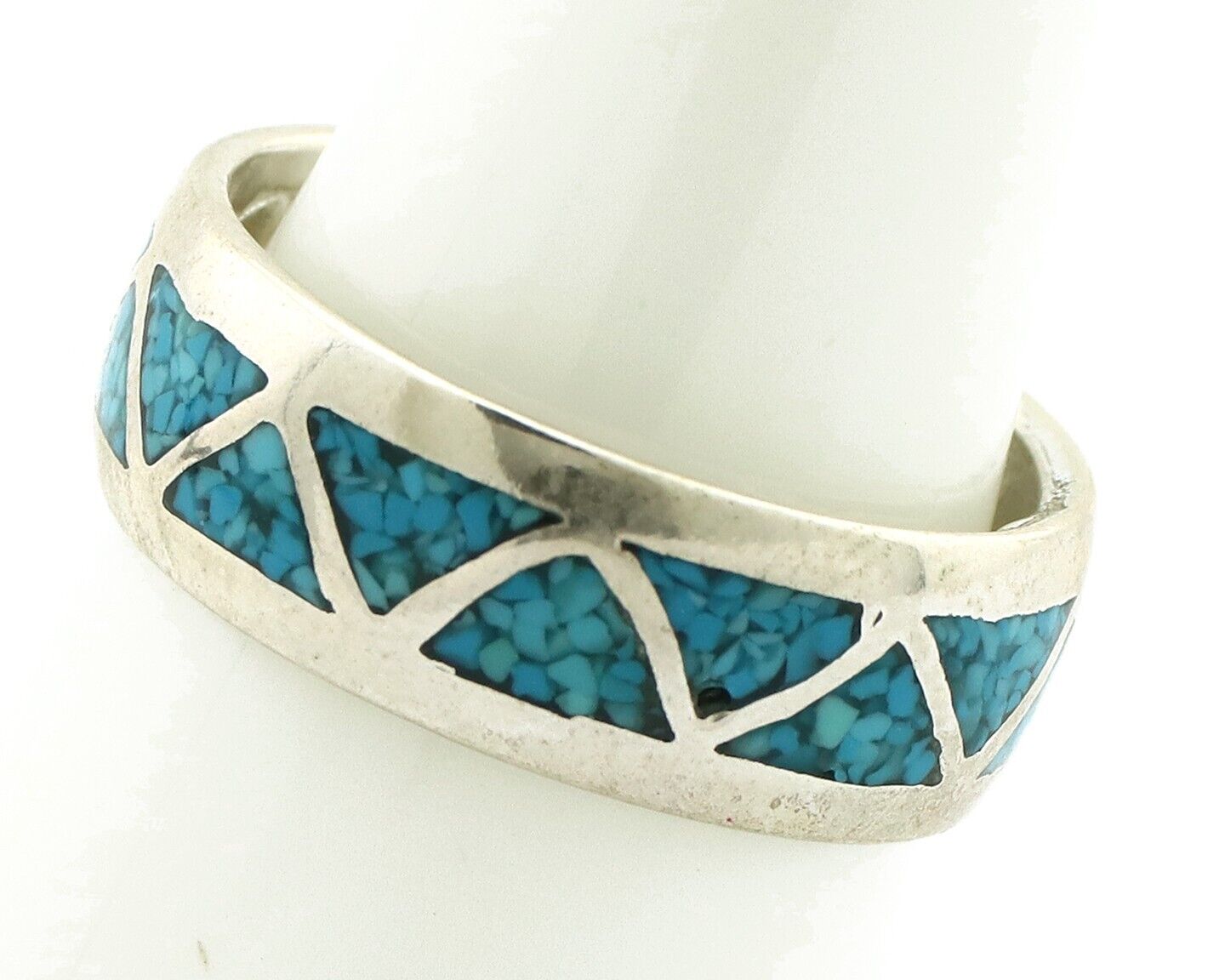 Navajo Chip Inlay Ring 925 Silver Sleeping Beauty Turquoise Artist Silver Cloud