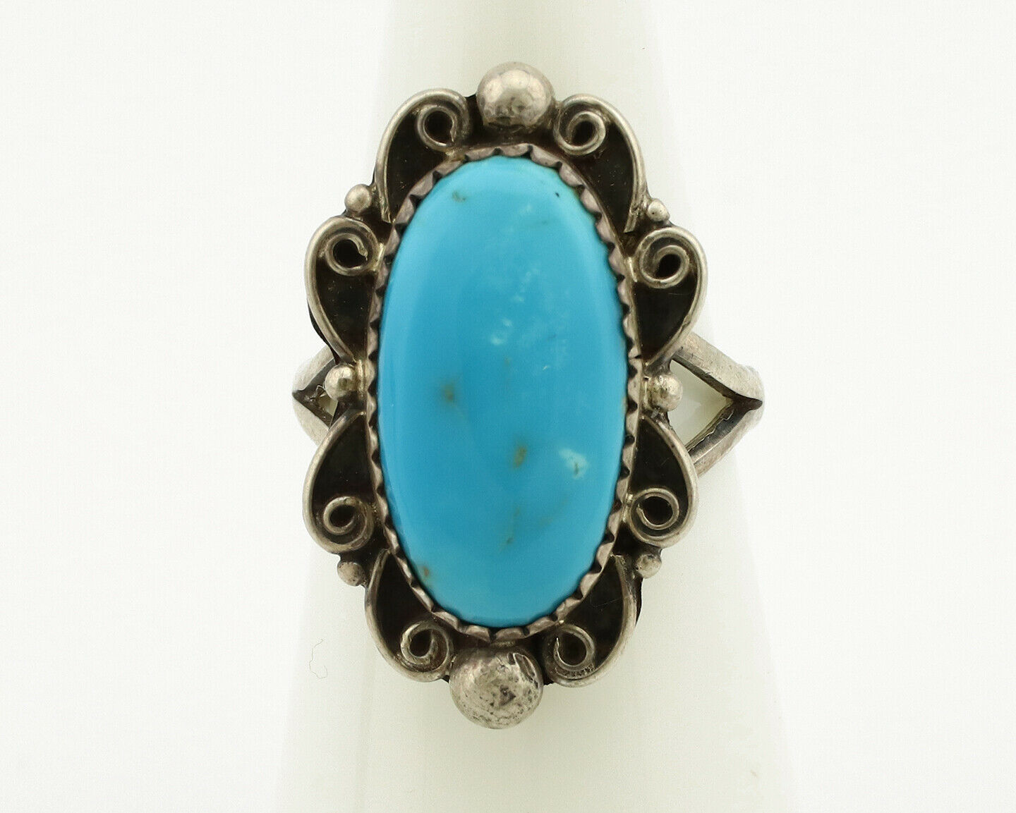 Navajo Ring .925 Silver Blue Turquoise Native American Artist C.80's