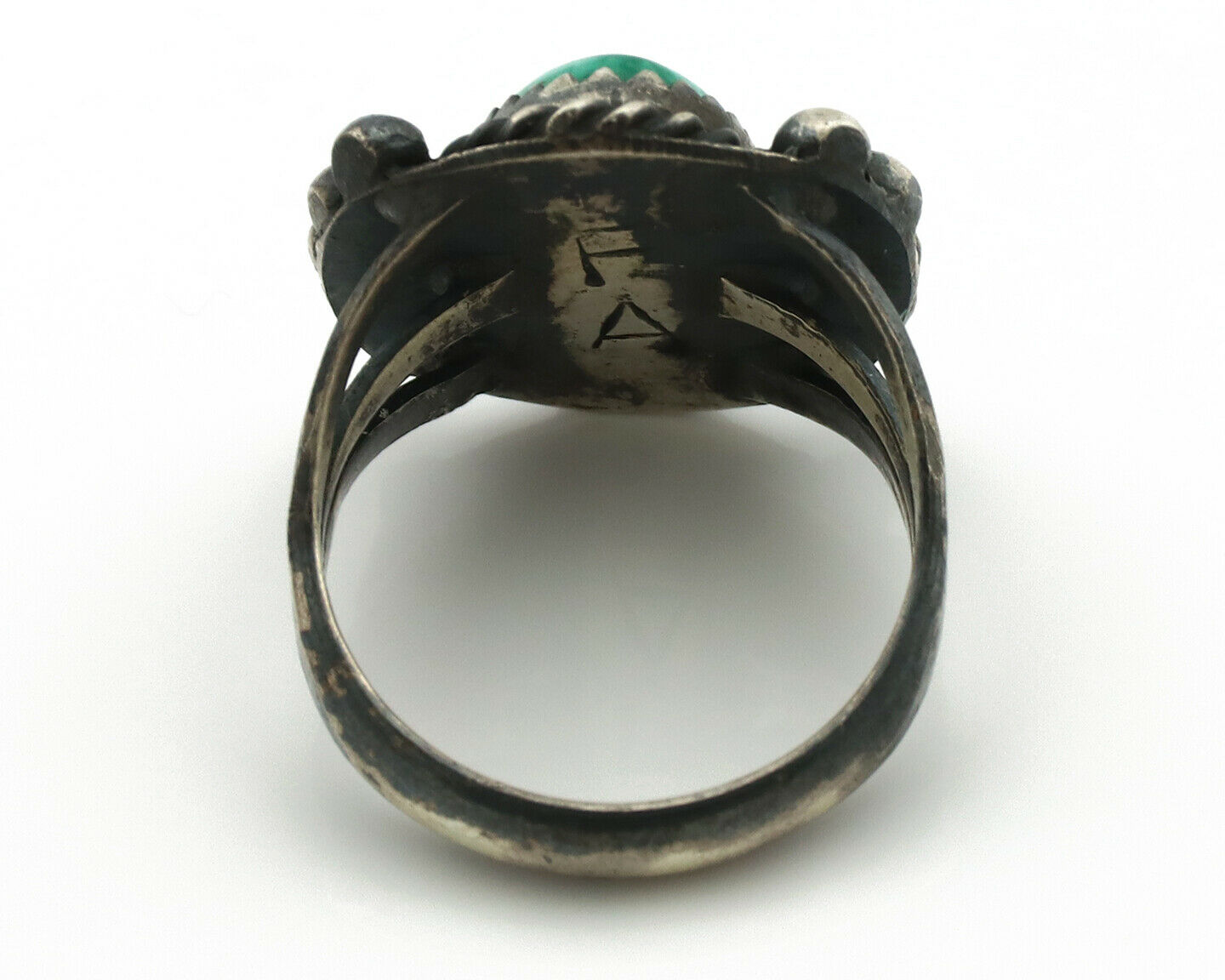 Navajo Ring .925 Silver Green Turquoise Signed Artist FA C.1980's