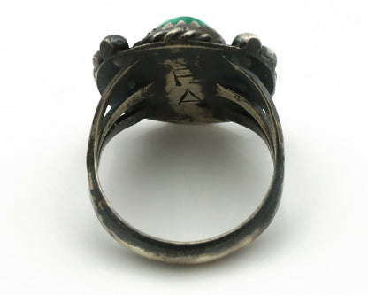 Navajo Ring .925 Silver Green Turquoise Signed Artist FA C.1980's