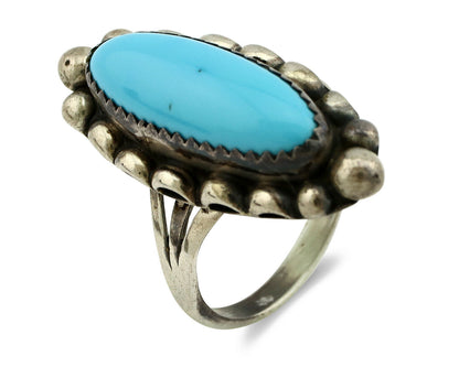 Navajo Ring .925 Silver Natural Blue Turquoise Artist Signed SC C.80's