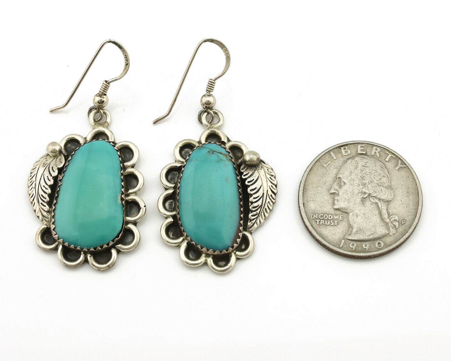 Navajo Earrings .925 Silver Kingman Turquoise Native American Artist C.80's