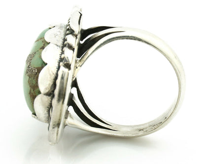 Navajo Ring .925 Silver Natural Uncolored Green Turquoise Signed Apache C.80's