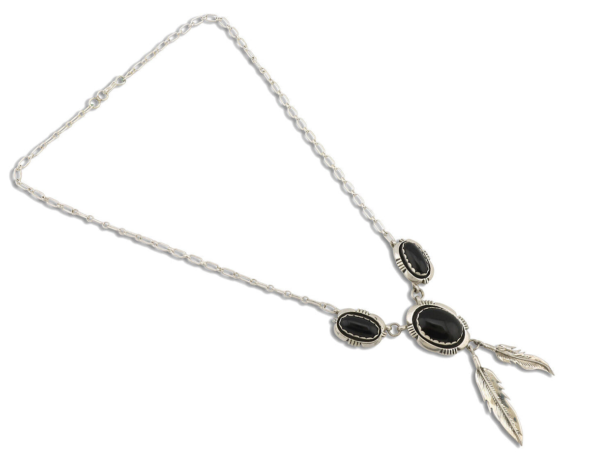 Navajo Necklace 925 Silver Black Onyx Signed Leonard & Marian Nez C.80's