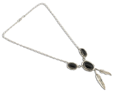 Navajo Necklace 925 Silver Black Onyx Signed Leonard & Marian Nez C.80's