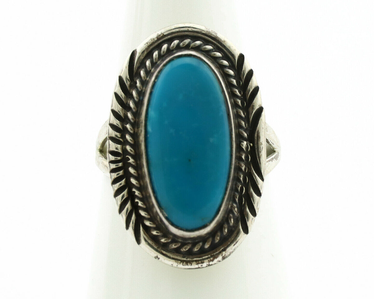 Navajo Ring .925 Silver Blue Turquoise Artist Signed Begay C.1980's