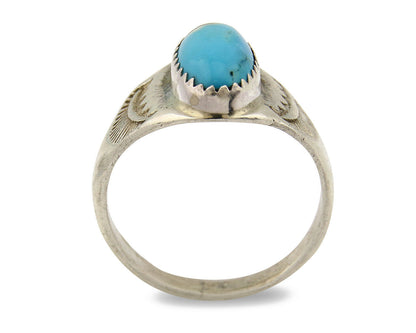 Zuni Ring .925 Silver Kingman Turquoise Hand Stamped Native American C.80's
