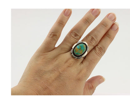 Navajo Ring .925 Silver Blue Gem Turquoise Native American Artist C.80's