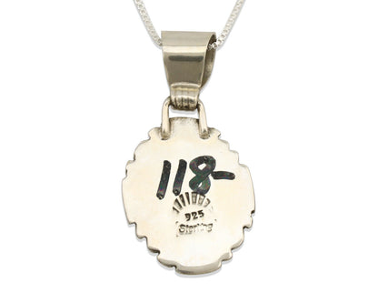 Navajo Necklace .925 Silver Damele Variscite Signed Sun C.1980's