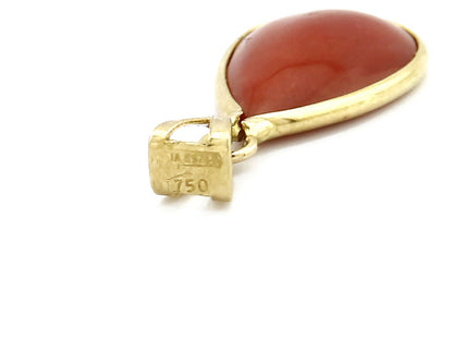 Women's Pendant 18k Yellow Gold Natural Red Mediterranean Coral