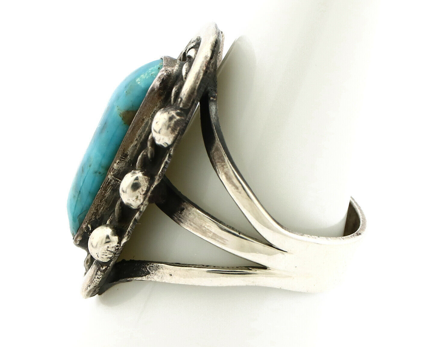 Navajo Ring .925 Silver Spiderweb Turquoise Native American Artist C.80's