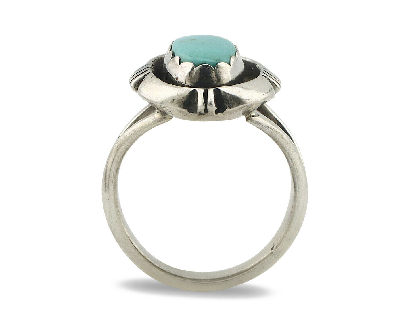 Navajo Ring .925 Silver Kingman Turquoise Handmade Native American Artist C.80's