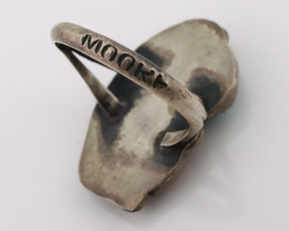 Navajo Handmade Ring 925 Silver Turquiose & Coral Artist Signed Moore C.80's