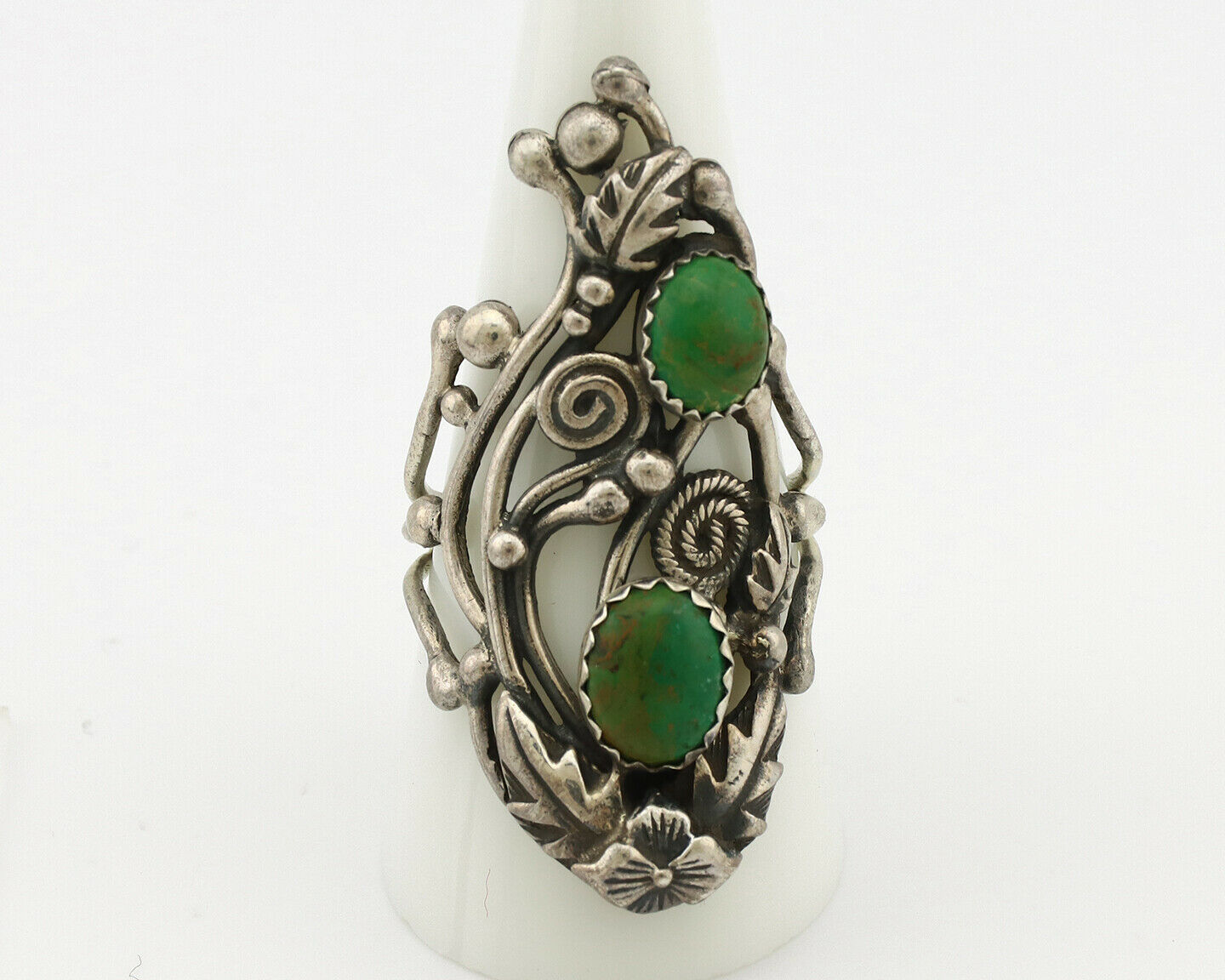 Navajo Ring .925 Silver Green Southwest Turquoise Signed Prairie Fire C.80's
