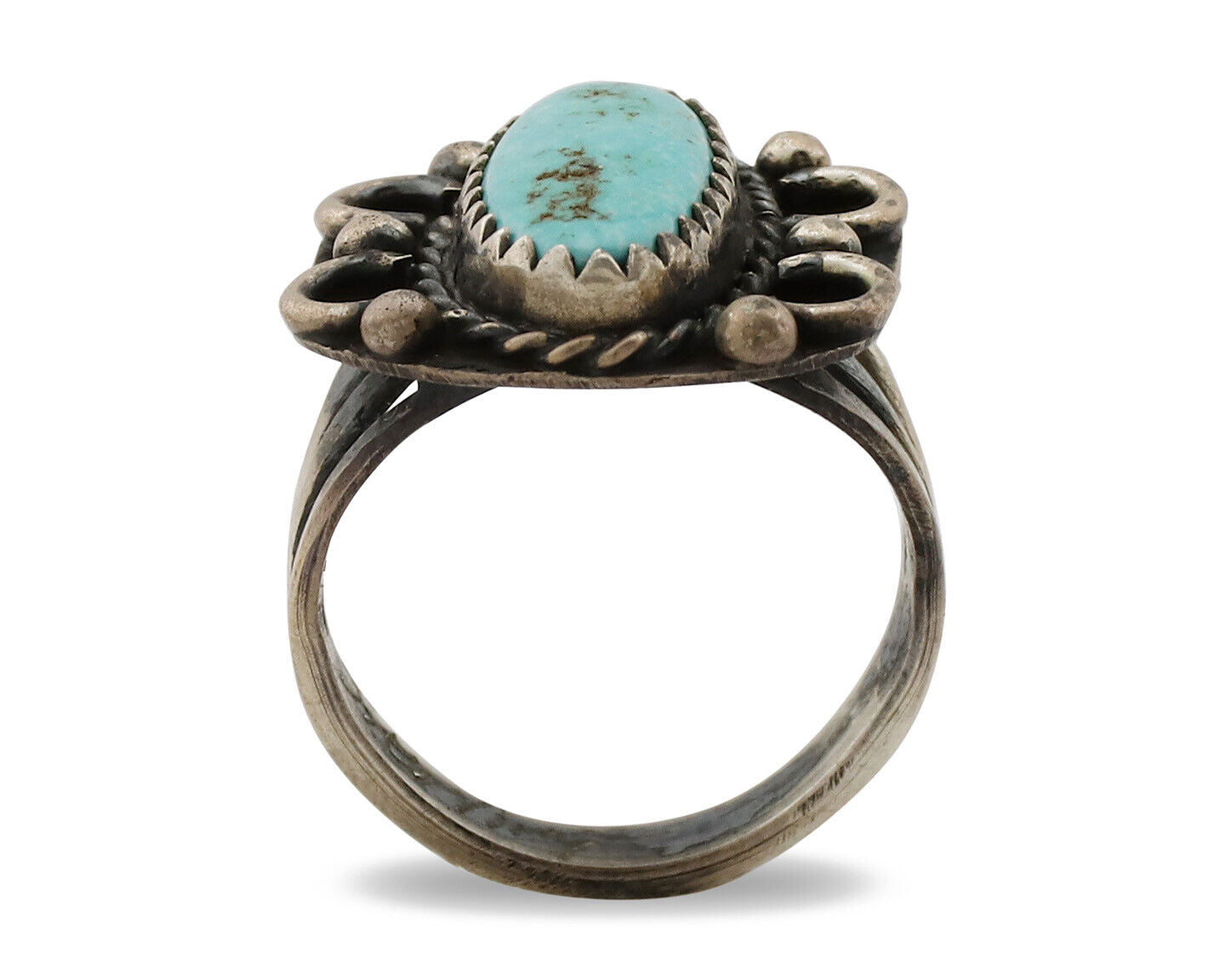 Navajo Ring .925 Silver Kingman Turquoise Artist Signed F C.80's