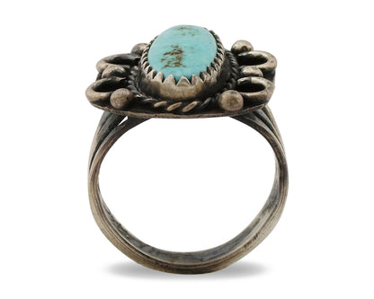 Navajo Ring .925 Silver Kingman Turquoise Artist Signed F C.80's