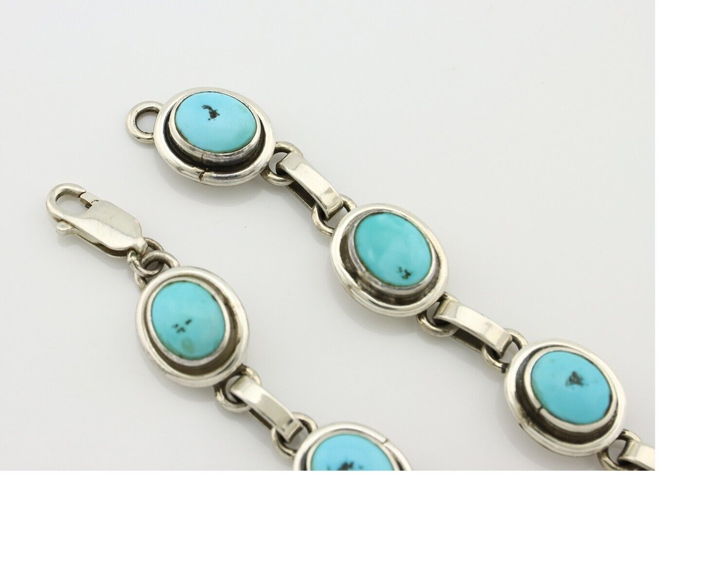 Navajo Link Bracelet .925 Silver Blue Turquoise Native American Artist C.80's