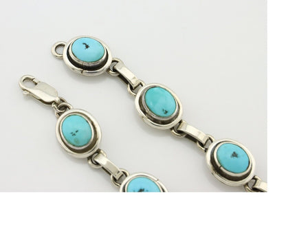 Navajo Link Bracelet .925 Silver Blue Turquoise Native American Artist C.80's