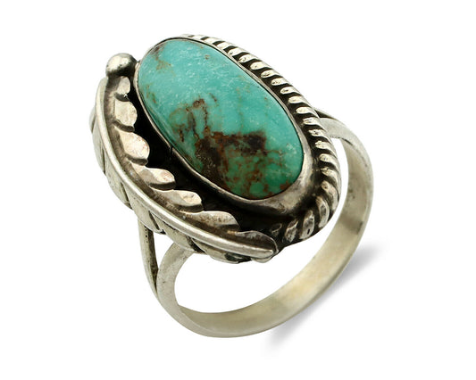 Navajo Ring .925 Silver Turquoise Mountain Signed Artist Apache C.80's