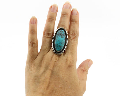Navajo Ring .925 Silver Spiderweb Turquoise Artist Signed Begay C.1980's