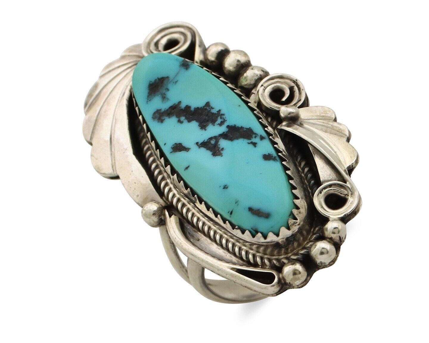 Navajo Inlay Band Ring 925 Silver Sleeping B Turquoise Signed Justin Morris C80s