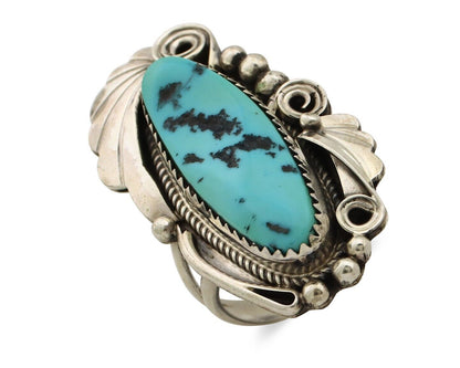 Navajo Inlay Band Ring 925 Silver Sleeping B Turquoise Signed Justin Morris C80s