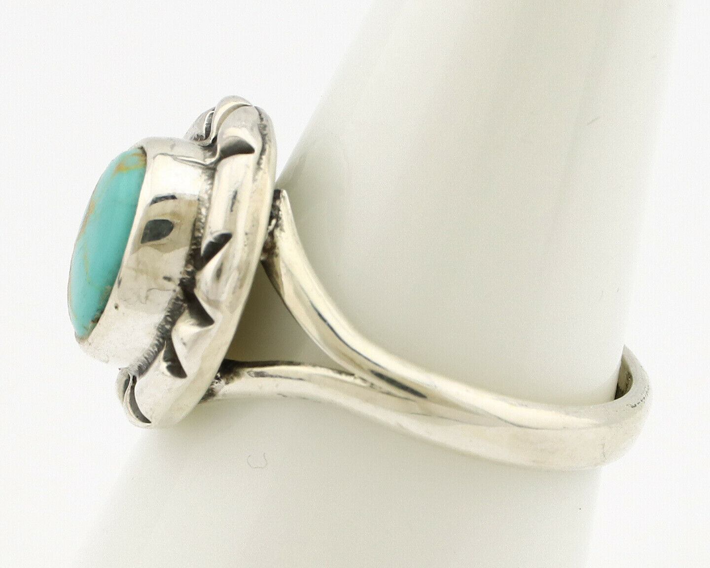 Navajo Ring .925 Silver Kingman Turquoise Artist Signed Gecko C.90's