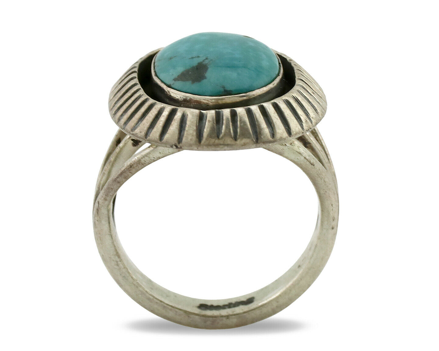 Navajo Ring .925 Silver Blue Southwest Turquoise Signed WR C.80's