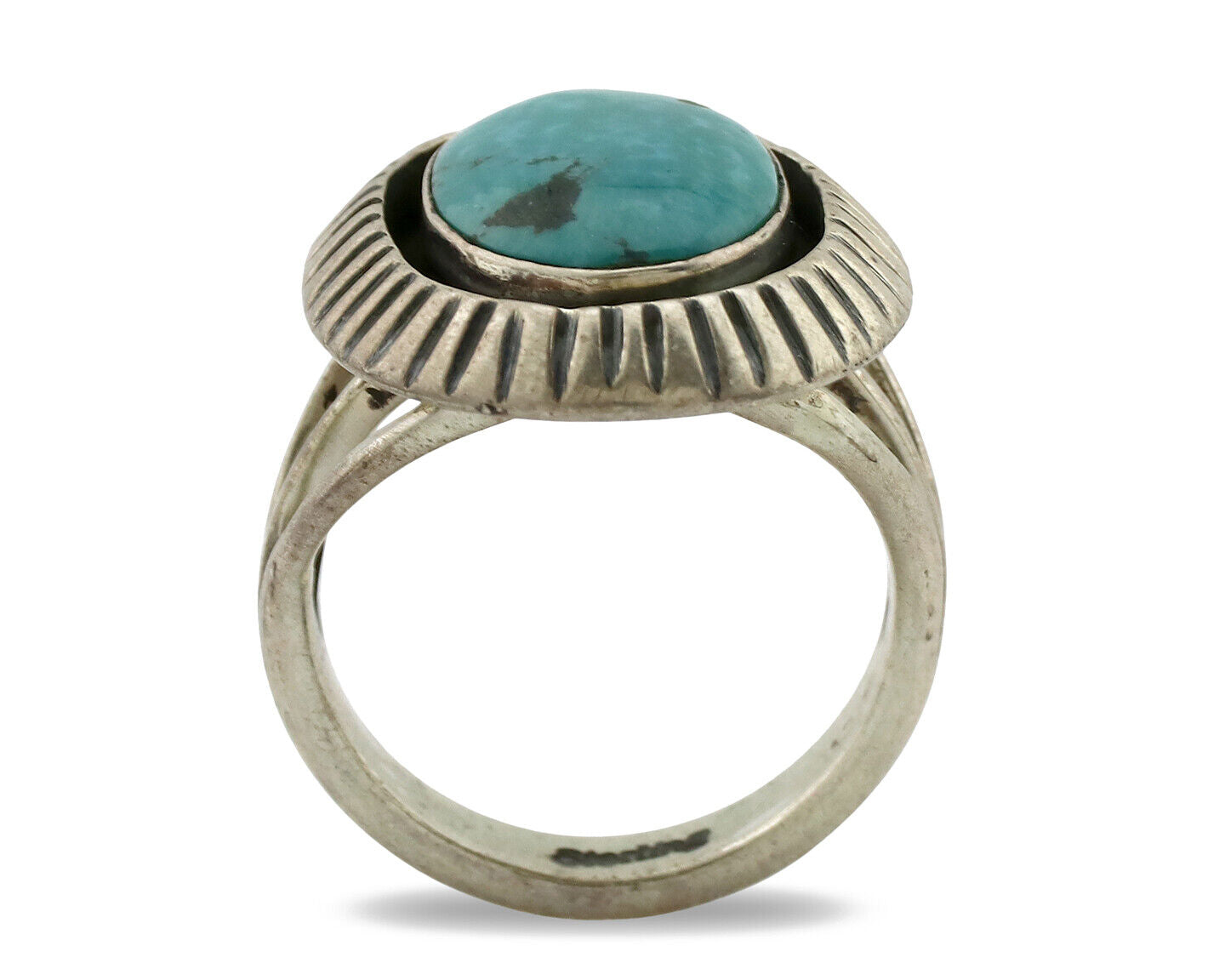 Navajo Ring .925 Silver Blue Southwest Turquoise Signed WR C.80's