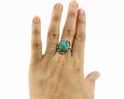 Navajo Ring .925 Silver Kingman Turquoise Artist Signed Billy Eagle C.90's