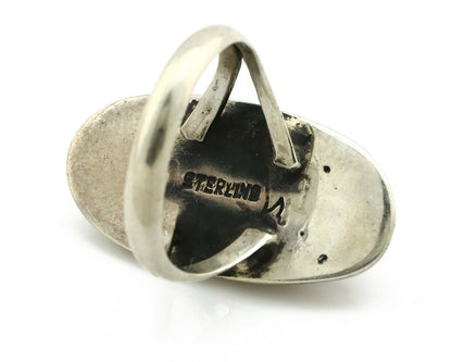 Navajo Shadow Box Ring .925 Silver Kingman Turquoise Signed M Montoya C80s