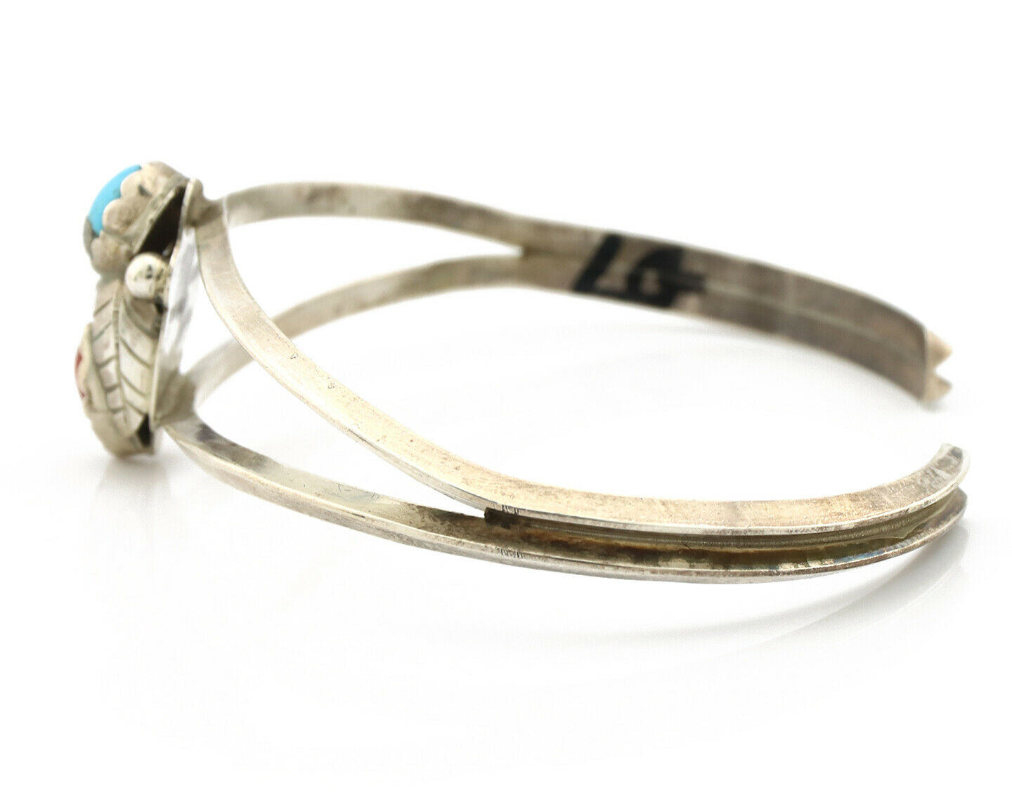 Navajo Bracelet .925 Silver Natural Turquoise & Coral Native American Artist 80s