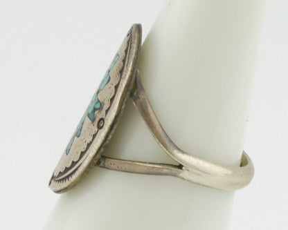 Navajo Ring 925 Silver Chip Inlay Turquoise Artist Signed NAKAI C.80's